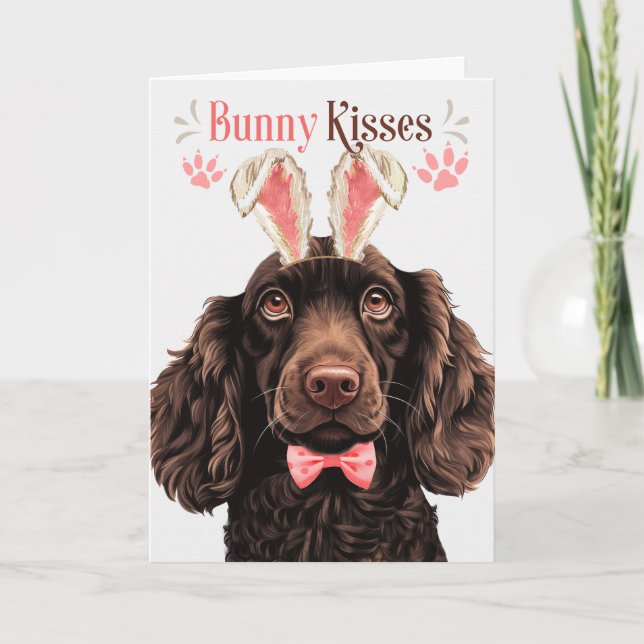 Boykin Spaniel Dog in Bunny Ears for Easter Holiday Card (Front)