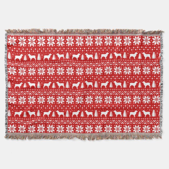 Boykin Spaniel Dog Silhouettes Christmas Pattern Throw Blanket (Front)