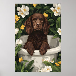 Boykin Spaniel In Bathtub Poster, Funny Dog Poster