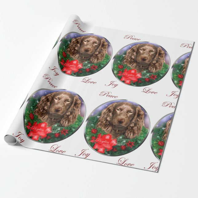 Boykin Spaniel Merry Christmas Wrapping Paper (Unrolled)