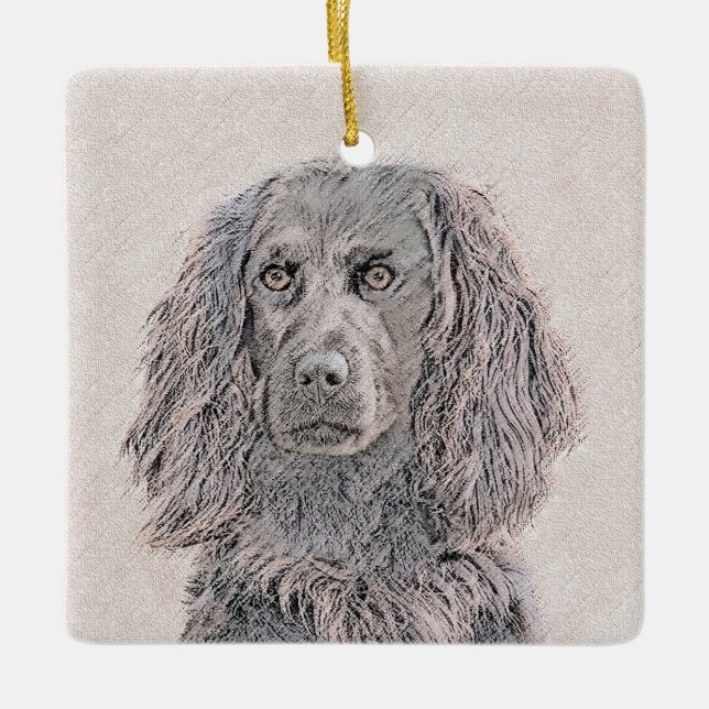 Boykin Spaniel Painting - Cute Original Dog Art Ceramic Ornament (Front)