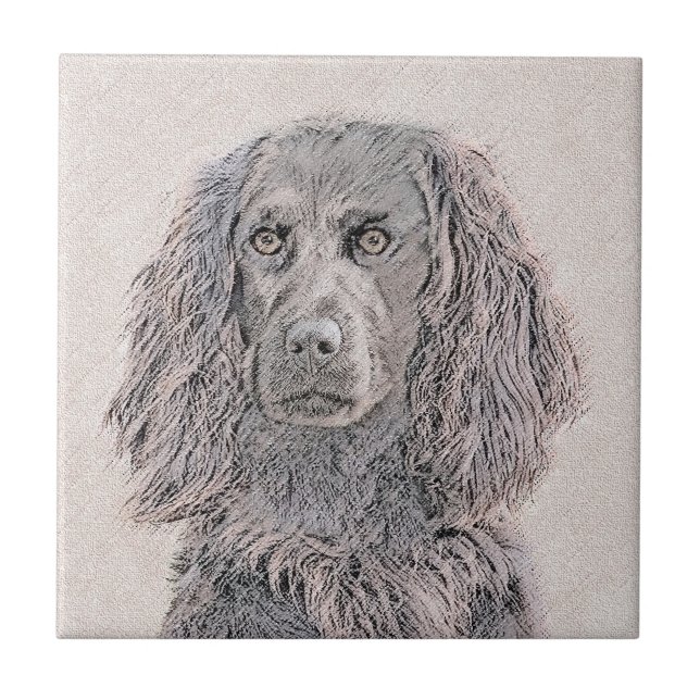 Boykin Spaniel Painting - Cute Original Dog Art Ceramic Tile (Front)