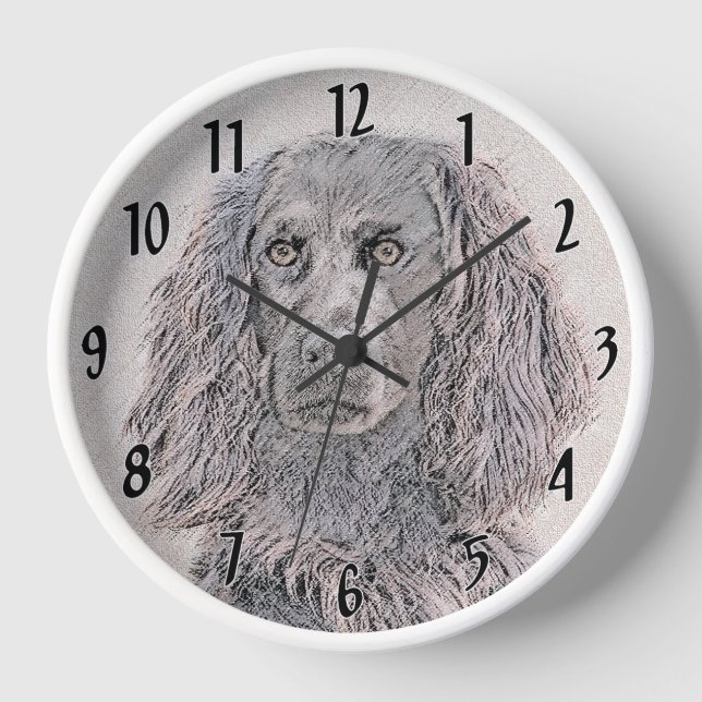 Boykin Spaniel Painting - Cute Original Dog Art Clock (Front)