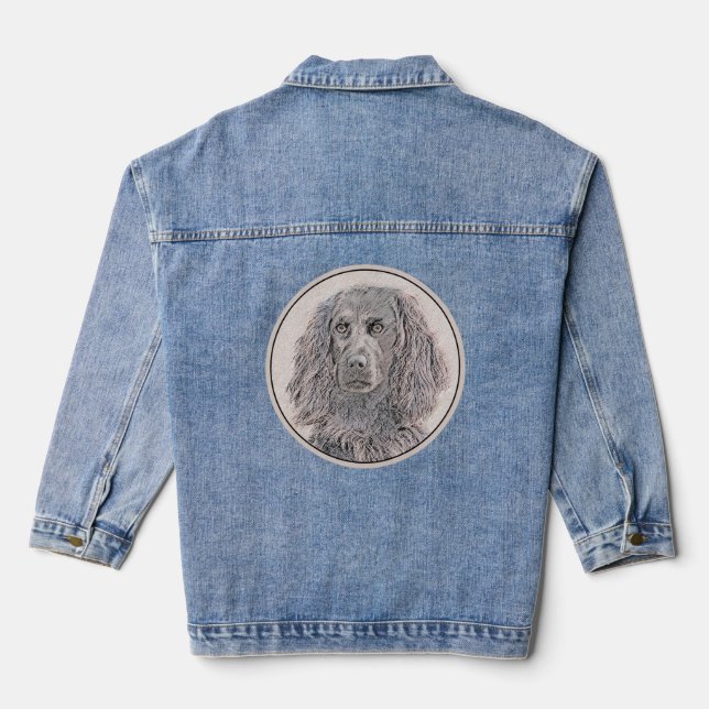 Boykin Spaniel Painting - Cute Original Dog Art Denim Jacket (Back)