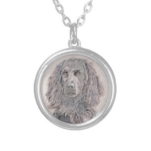 Boykin Spaniel Painting - Cute Original Dog Art Silver Plated Necklace