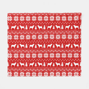 Boykin Spaniel Silhouettes Christmas Pattern Red Fleece Blanket