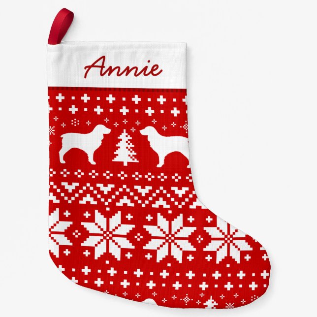 Boykin Spaniel Silhouettes Dogs Holiday Pattern Small Christmas Stocking (Front)
