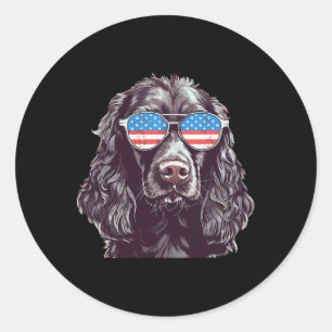 Boykin Spaniel Usa American Flag Dog Sungles 4th O Classic Round Sticker