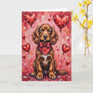 Boykin Spaniel Valentine Dog Sitting with Hearts Card