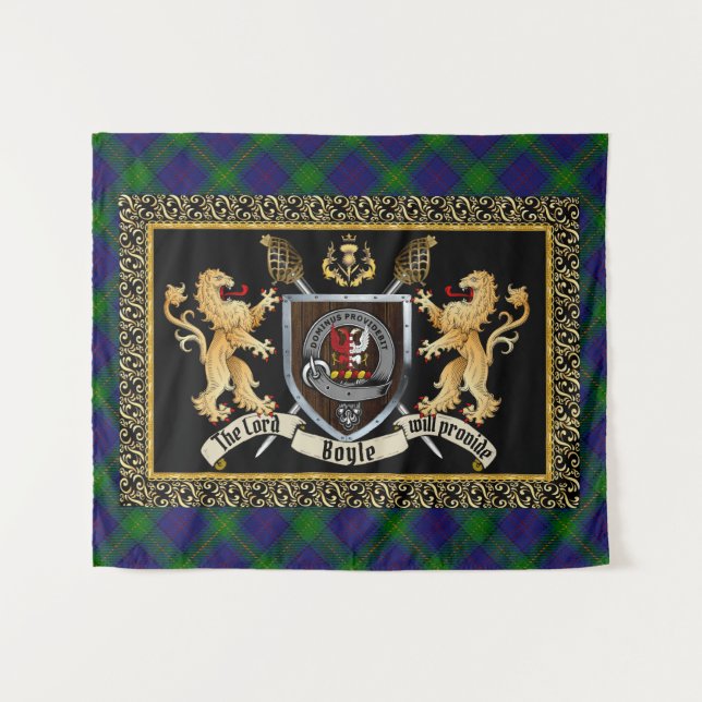 Boyle Clan Badge & Motto w/Lions  Tapestry (Front (Horizontal))