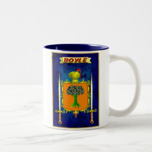 BOYLE IRISH FAMILY HERALDIC SHIELD AND CREST Two-Tone COFFEE MUG