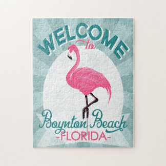 Boynton Beach Florida Pink Flamingo Retro Jigsaw Puzzle