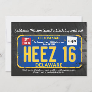 Boy's 16th Birthday Delaware License Invitation