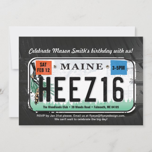Boy's 16th Birthday Maine License Invitation (Front)