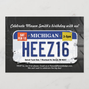 Boy's 16th Birthday Michigan License Invitation