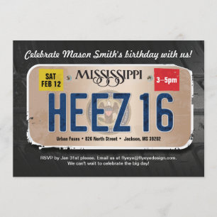 Boy's 16th Birthday Mississippi License Invitation