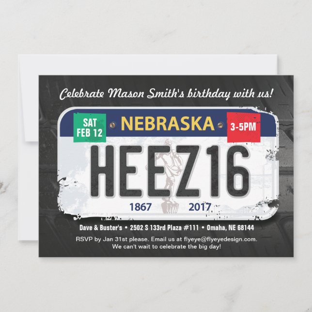 Boy's 16th Birthday Nebraska Invitation (Front)