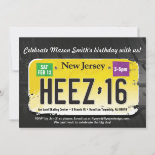 Boy's 16th Birthday New Jersey License Invitation