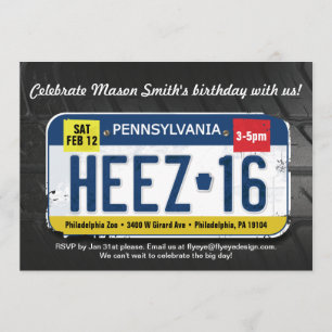 Boy's 16th Birthday Pennsylvania License Invitatio Invitation