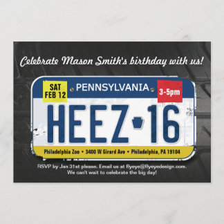 Boy's 16th Birthday Pennsylvania License Invitatio Invitation