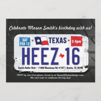 Boy's 16th Birthday Texas License Invitation