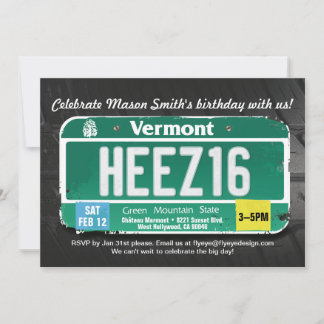 Boy's 16th Birthday Vermont License Invitation