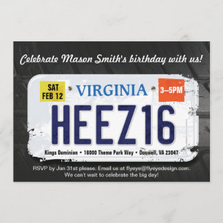 Boy's 16th Birthday Virginia License Invitation