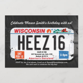 Boy's 16th Birthday Wisconsin License Invitation