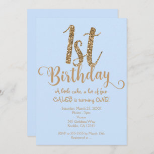 Boys 1ST BIRTHDAY 1 Blue & Gold Party Invitations