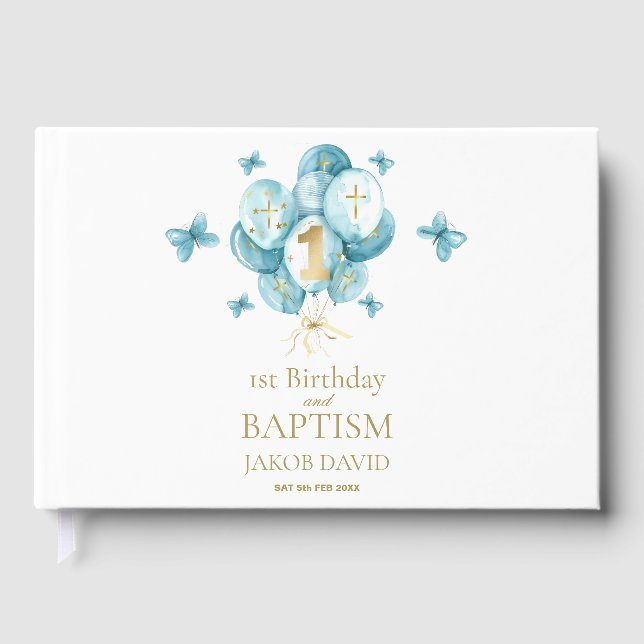 Boys 1st Birthday & Baptism Keepsake Guest Book (Front)