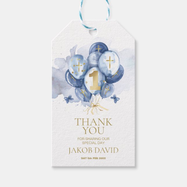 Boys 1st Birthday & Baptism Thank You Favour Tag (Front)