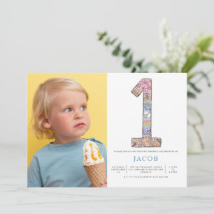 Boys 1st Birthday Boho Hearts Party Photo Invitation