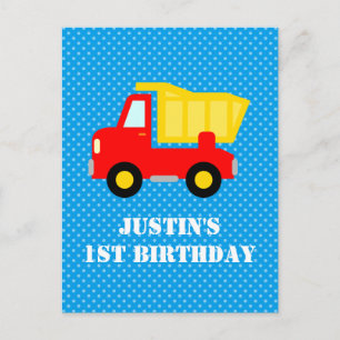 Boys 1st Birthday construction dumptruck postcards