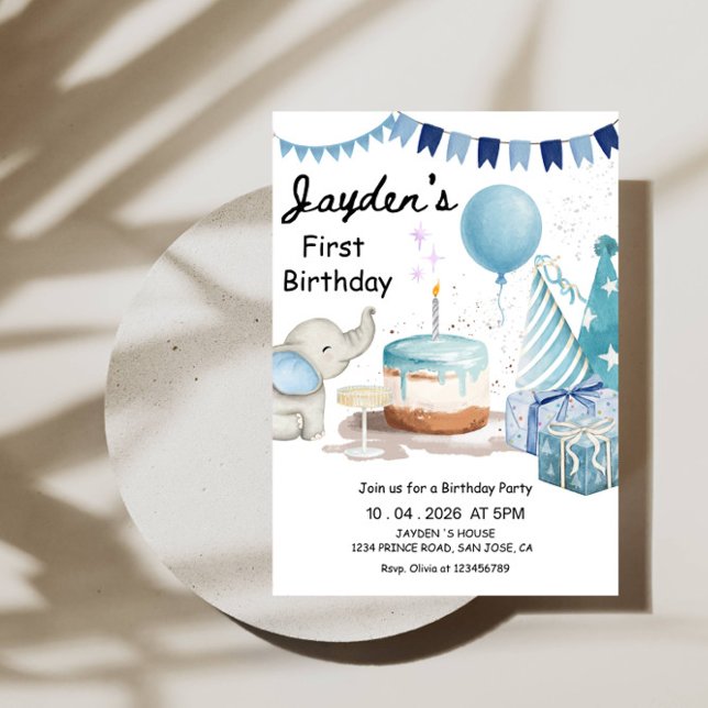Boys 1st Birthday-Cute Modern Blue First Birthday Invitation (Creator Uploaded)