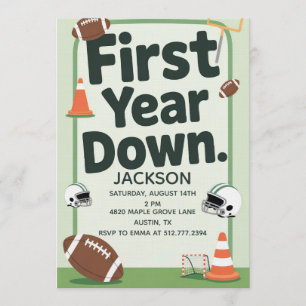 Boy's 1st Birthday First Year Down - Football Bday Invitation