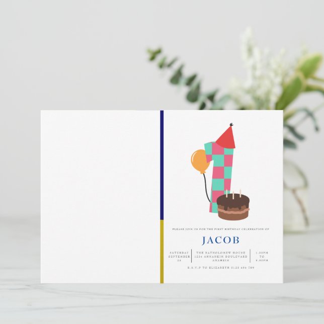 Boys 1st Birthday Invitation (Standing Front)