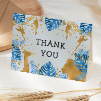 Boys 1st Birthday Party Blue Jungle Thank You Card