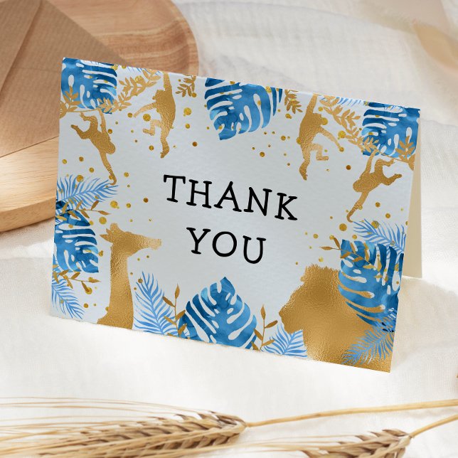 Boys 1st Birthday Party Blue Jungle Thank You Card (Creator Uploaded)