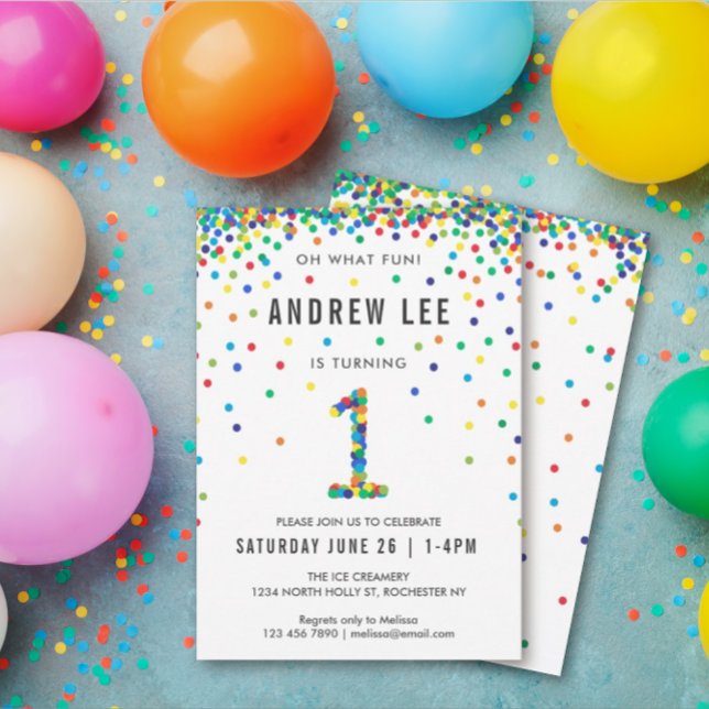 Boys 1st Birthday Party, Primary Colour Confetti Invitation (Creator Uploaded)
