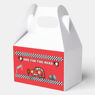 BOY'S 1ST BIRTHDAY PARTY RED CHECKERED  RACE CAR  FAVOUR BOX