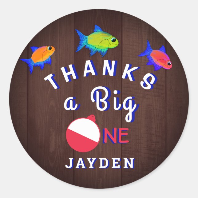 Boys 1st Birthday Thank You O Fishally One Classic Round Sticker (Front)