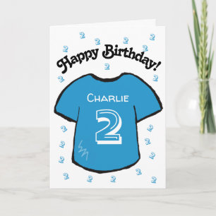 boy's 2nd birthday blue football shirt card