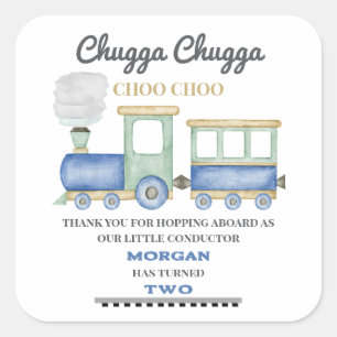 Boy's 2nd Birthday Blue Train Chugga Choo   Square Sticker