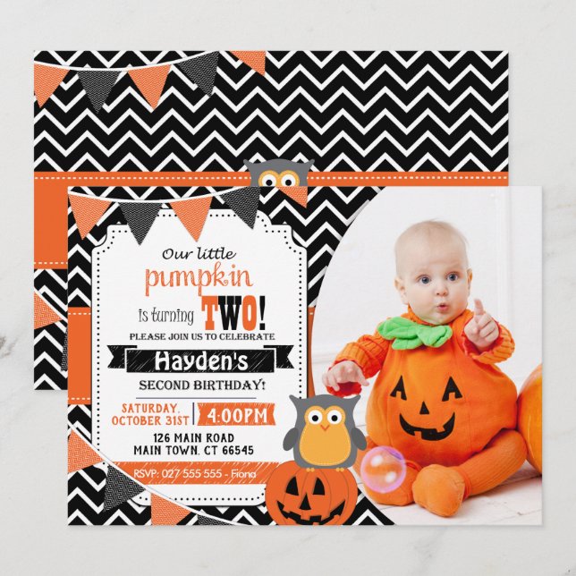 Boys 2nd Birthday Halloween Birthday Invite (Front/Back)