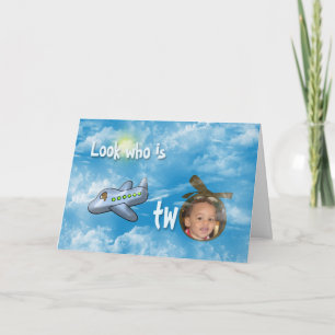 Boy's 2nd Birthday with aeroplane and photo frame Card