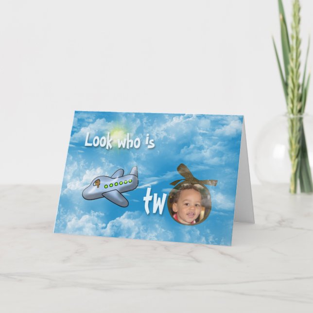 Boy's 2nd Birthday with aeroplane and photo frame Card (Front)