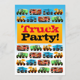Boys 3rd Birthday Construction Truck Party Invitation