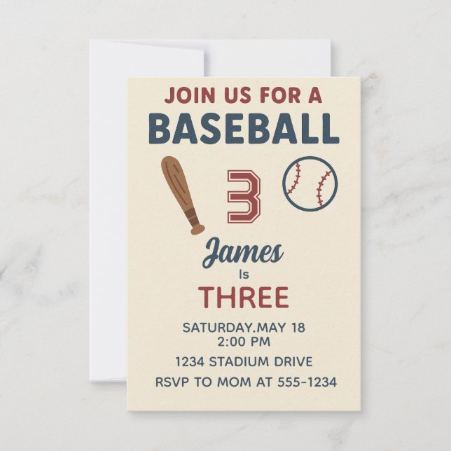 Boys 3rd Birthday Sports Baseball Party Invitation (Front)