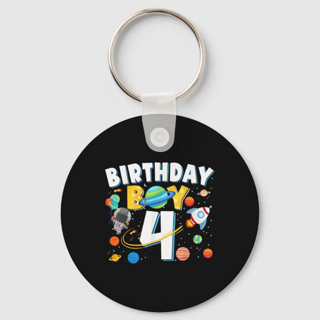 Boys 4th Birthday Astronaut Space Planets Four Yea Key Ring (Front)