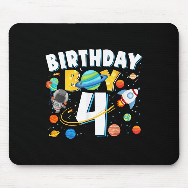 Boys 4th Birthday Astronaut Space Planets Four Yea Mouse Pad (Front)